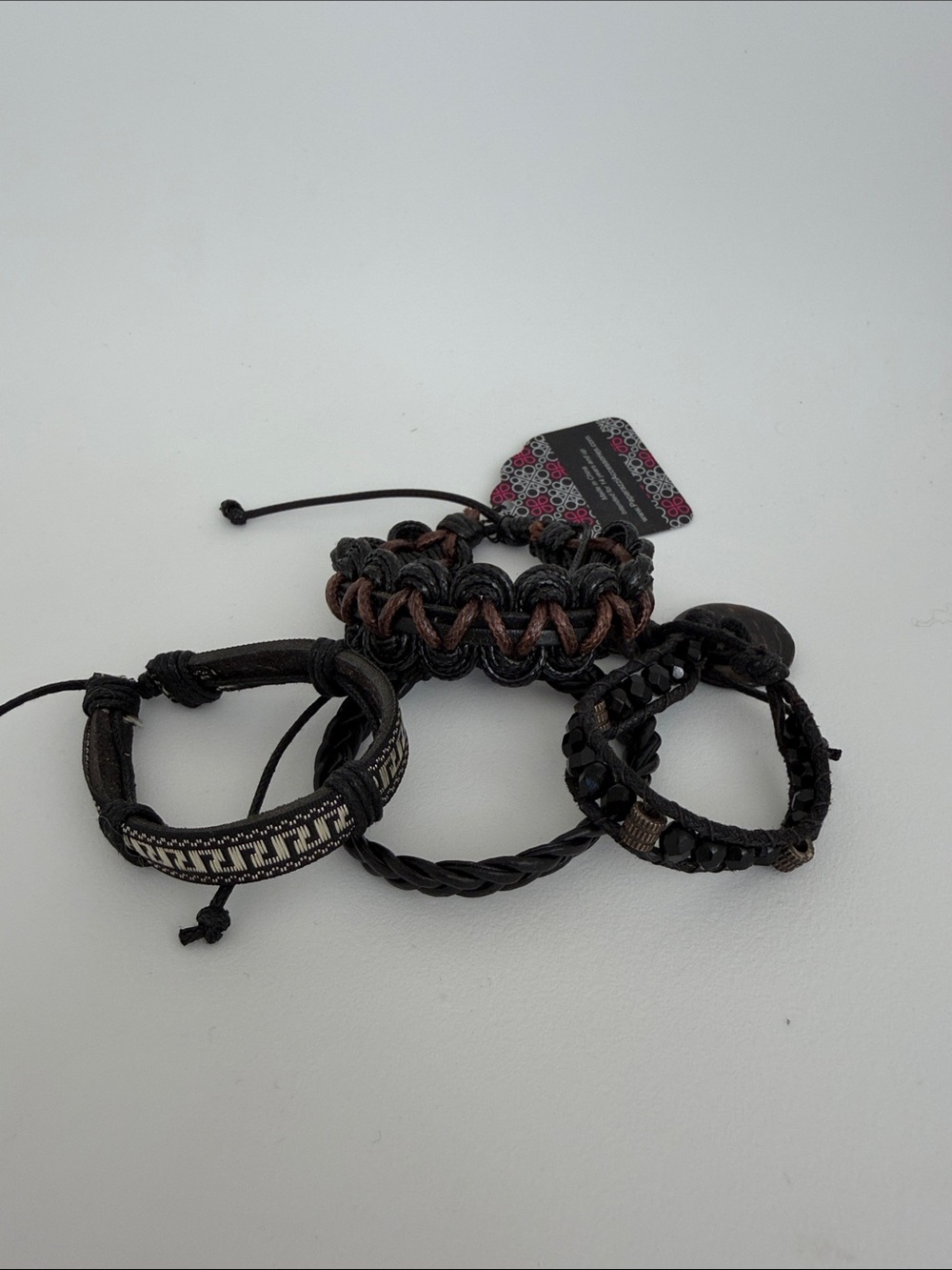 Unisex Black and Brown Braided Leather Bracelet Set